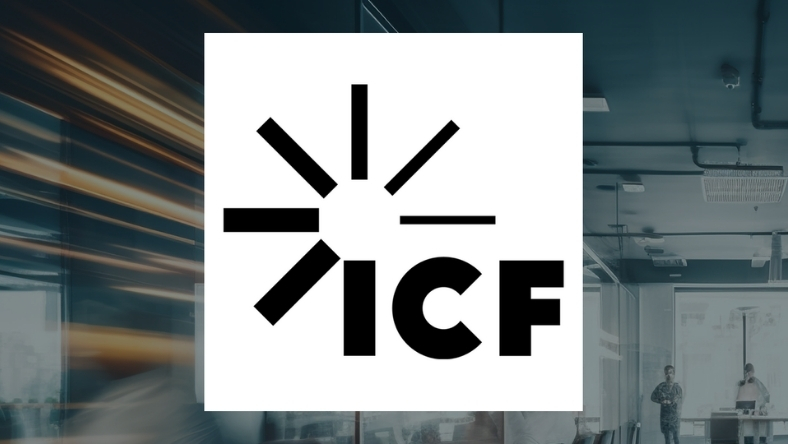 ICF corporate logo displayed on wall inside office building