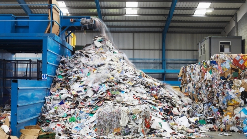 Plastic packaging waste sorted in materials recovery facility